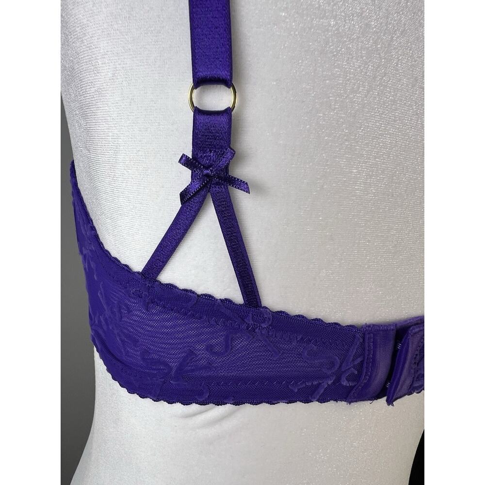 Victoria's Secret Low Cut Demi Bra Nwt Very Sexy Purple Mesh Velvet VS Logo 34DD - Picture 7 of 9